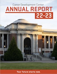 Cover page of the 2023 Annual Report booklet, featuring a photo of the Memorial Union and the words "Annual Report 22-23"